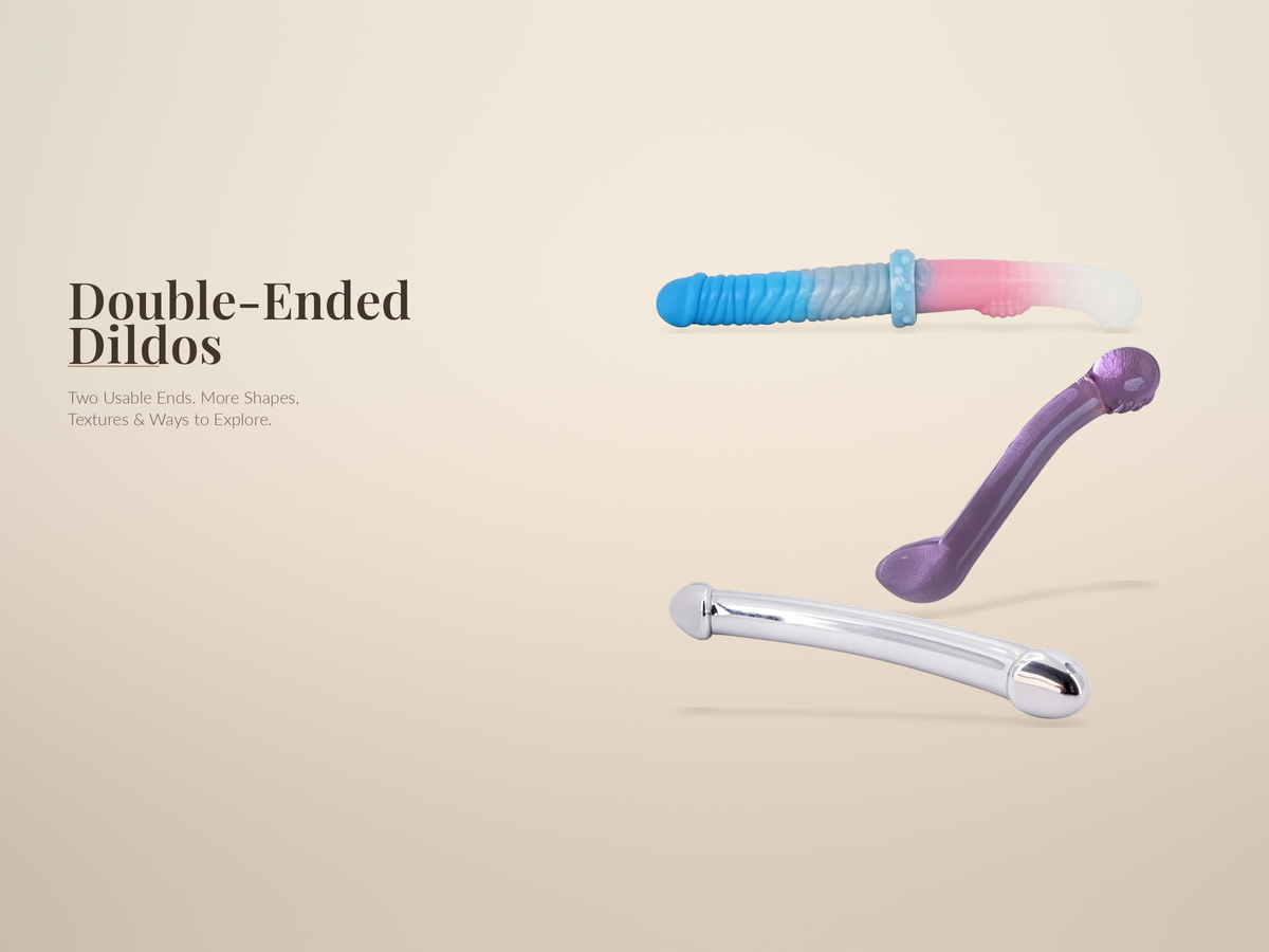 Double-ended dildos in varied shapes, textures and dual-end designs