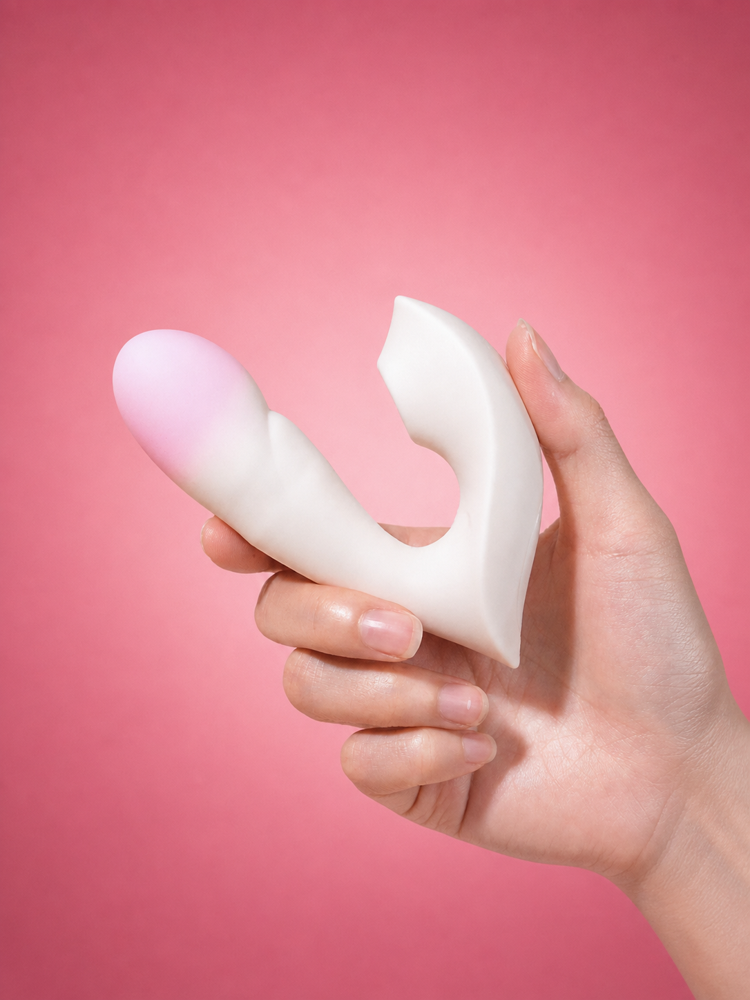 For Women toys showcased with a woman holding a black vibrator while wearing lace underwear.