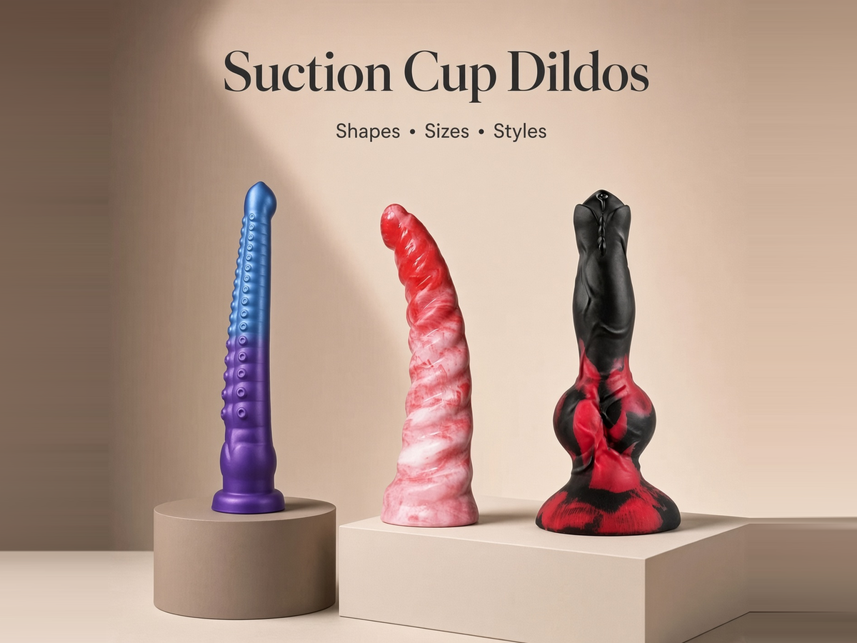 Suction Cup Dildos collection cover featuring different shapes, sizes and styles