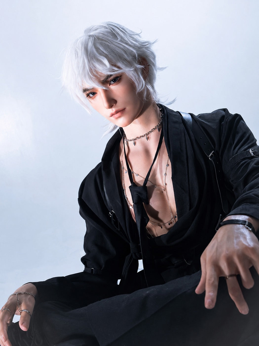 190cm Silver-Haired Anime Goth Male Silicone Sex Doll