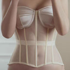 Women’s French-Inspired Mesh Boned Corset Top – Breathable Bustier Lingerie