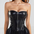 Women’s Punk Strapless PU Leather Bustier Corset – Waist-Cinching Lingerie