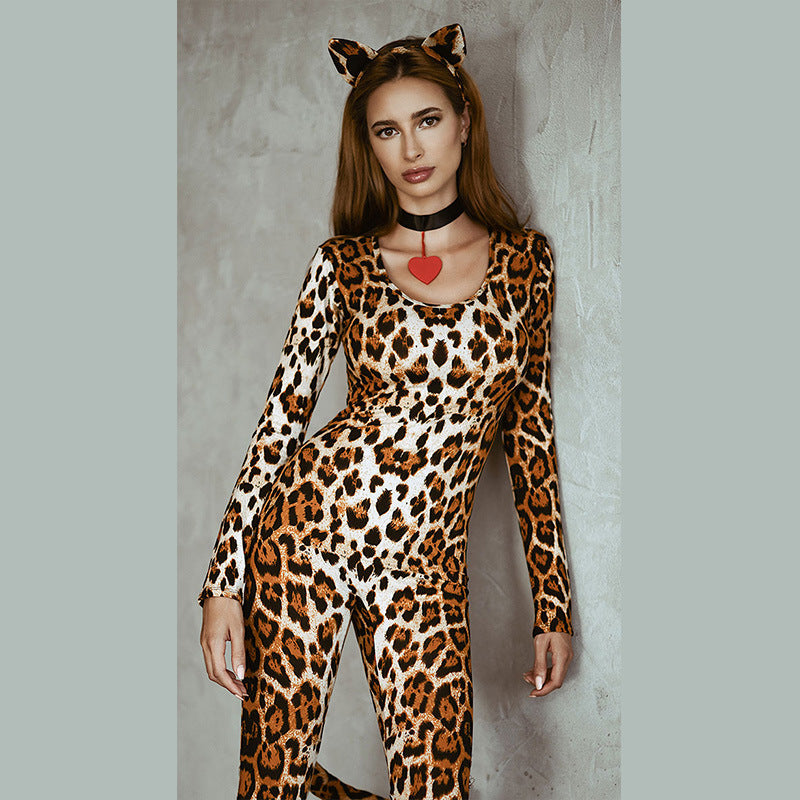 Women’s Sexy Leopard Cat Costume Lingerie Set – Halloween Cosplay