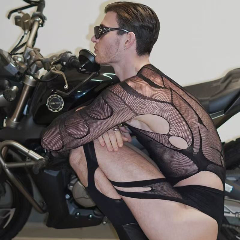 Men's Sexy Open-Crotch Fishnet Bodysuit
