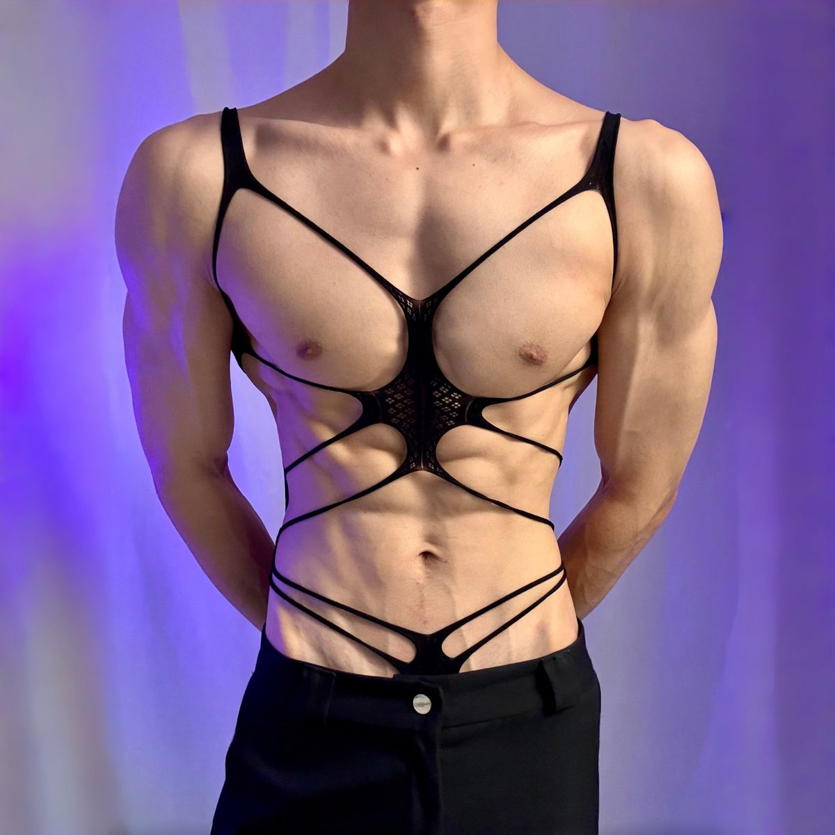 Plus-Size Men’s Sheer Cutout Open-Crotch Mesh Bodysuit