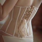 Women’s French-Inspired Mesh Boned Corset Top – Breathable Bustier Lingerie