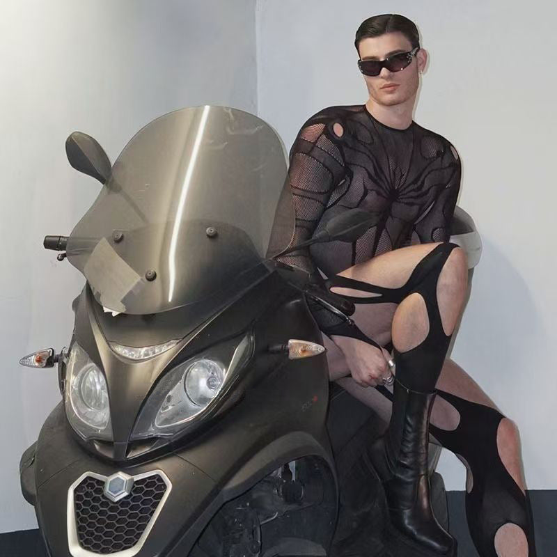Men's Sexy Open-Crotch Fishnet Bodysuit