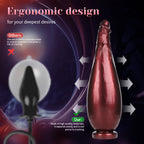 Burgundy inflatable silicone product showing the elongated exterior profile