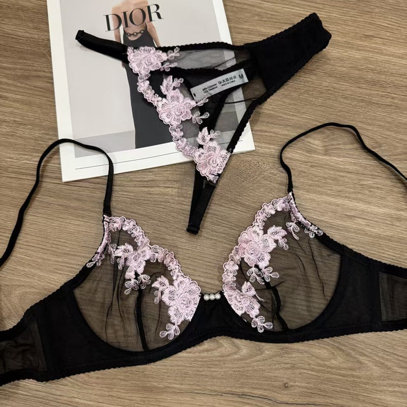 Plus Size Sheer Embroidered Lace Bra & Panty Set – French-Inspired Lingerie