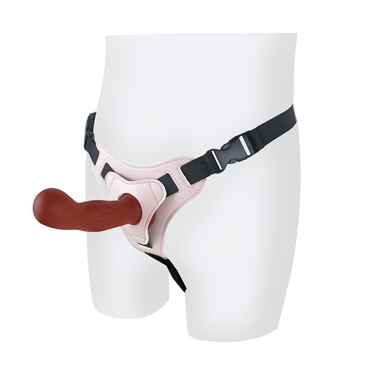 Pink adjustable strap-on harness with burgundy-toned attachment, set variant