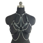 Black PU Leather Chain Harness Corset – Couples’ Roleplay Lingerie
