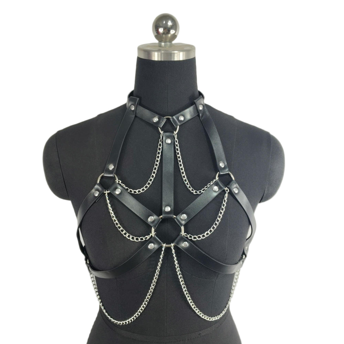 Black PU Leather Chain Harness Corset – Couples’ Roleplay Lingerie