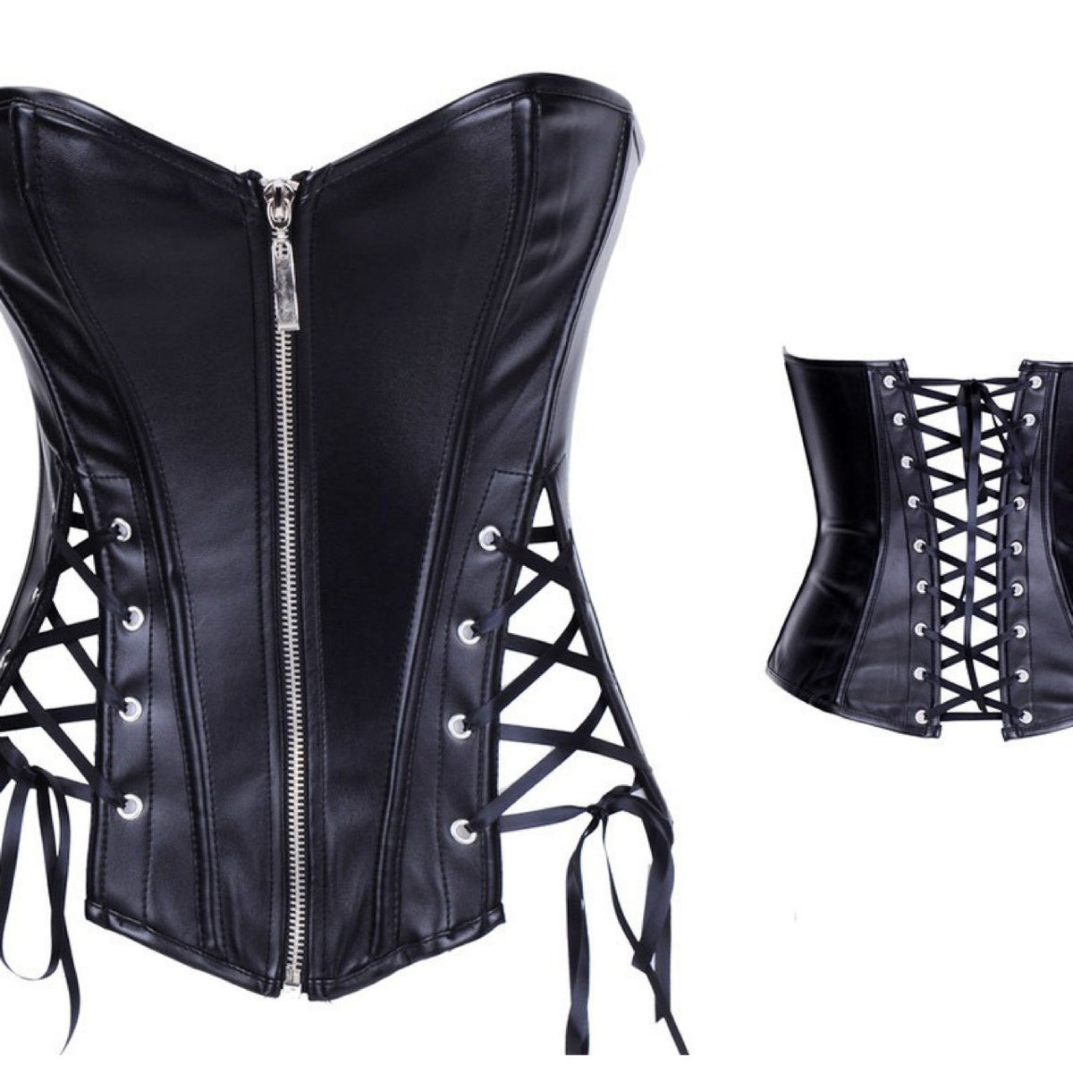 Women’s Punk Strapless PU Leather Bustier Corset – Waist-Cinching Lingerie