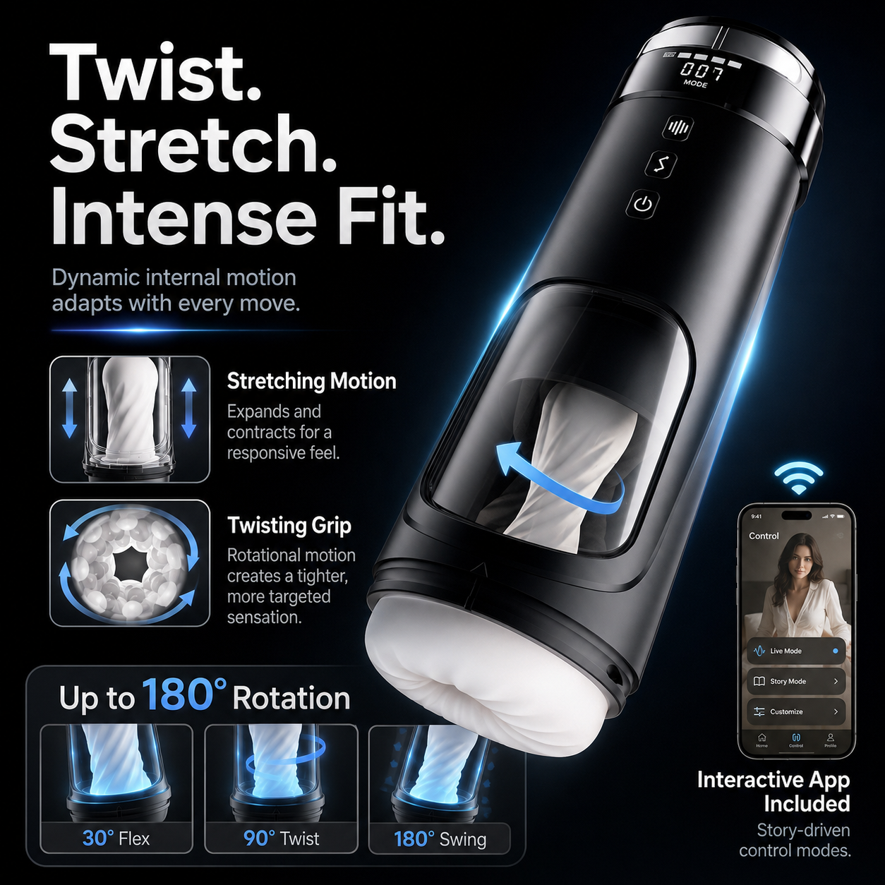 AI app-controlled male masturbator with auto twist thrust and vibration