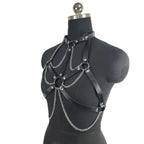 Black PU Leather Chain Harness Corset – Couples’ Roleplay Lingerie