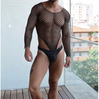 Men’s Sheer Cutout Mesh Bodysuit – Form-Fitting Clubwear Lingerie