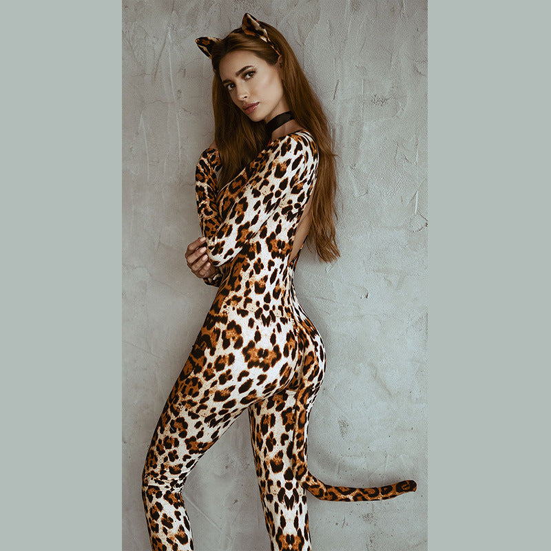 Women’s Sexy Leopard Cat Costume Lingerie Set – Halloween Cosplay