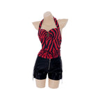 Women’s Sexy Red Zebra Lingerie Set – Backless Halter Top & PU Shorts