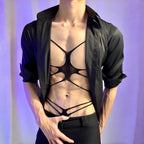Plus-Size Men’s Sheer Cutout Open-Crotch Mesh Bodysuit