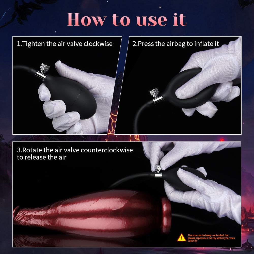 Step-by-step image of a manual air-bulb connection and adjustment
