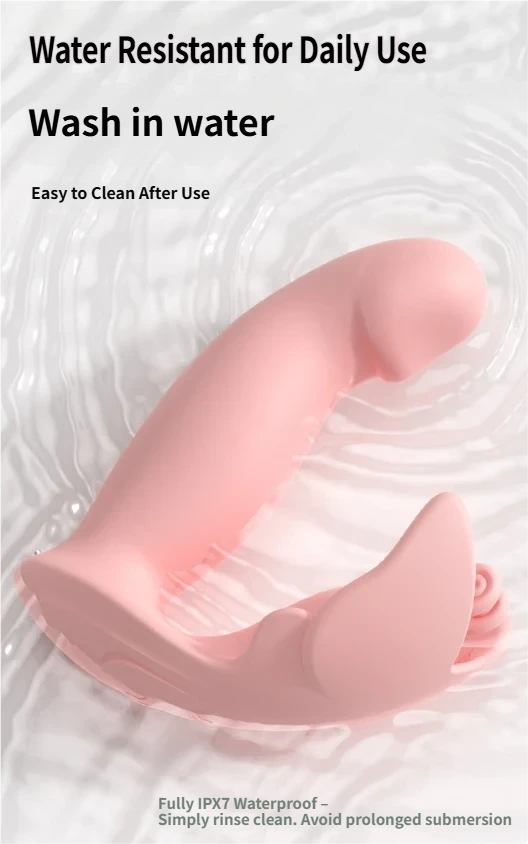 Butterfly Wearable Remote Internal Egg Vibrator shown in water, highlighting its fully IPX7 waterproof feature for easy cleaning.