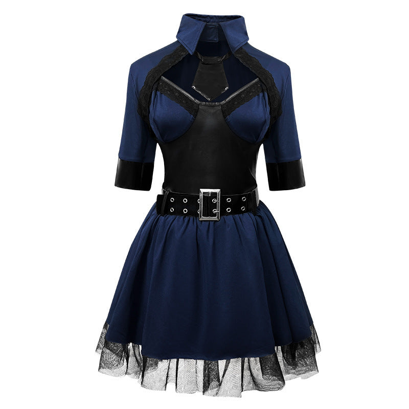 Women’s Sexy Police Officer Costume – Lace Cutout Halloween Lingerie