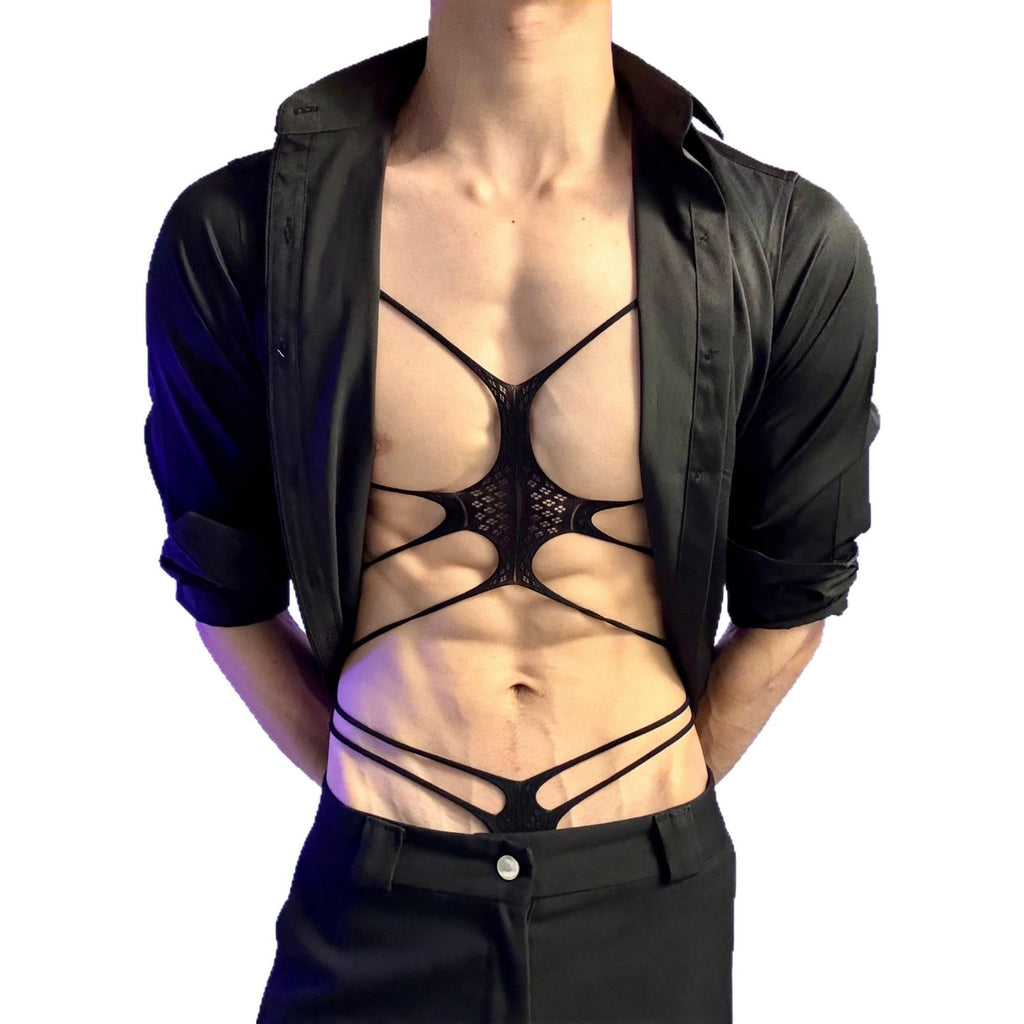 Plus-Size Men’s Sheer Cutout Open-Crotch Mesh Bodysuit