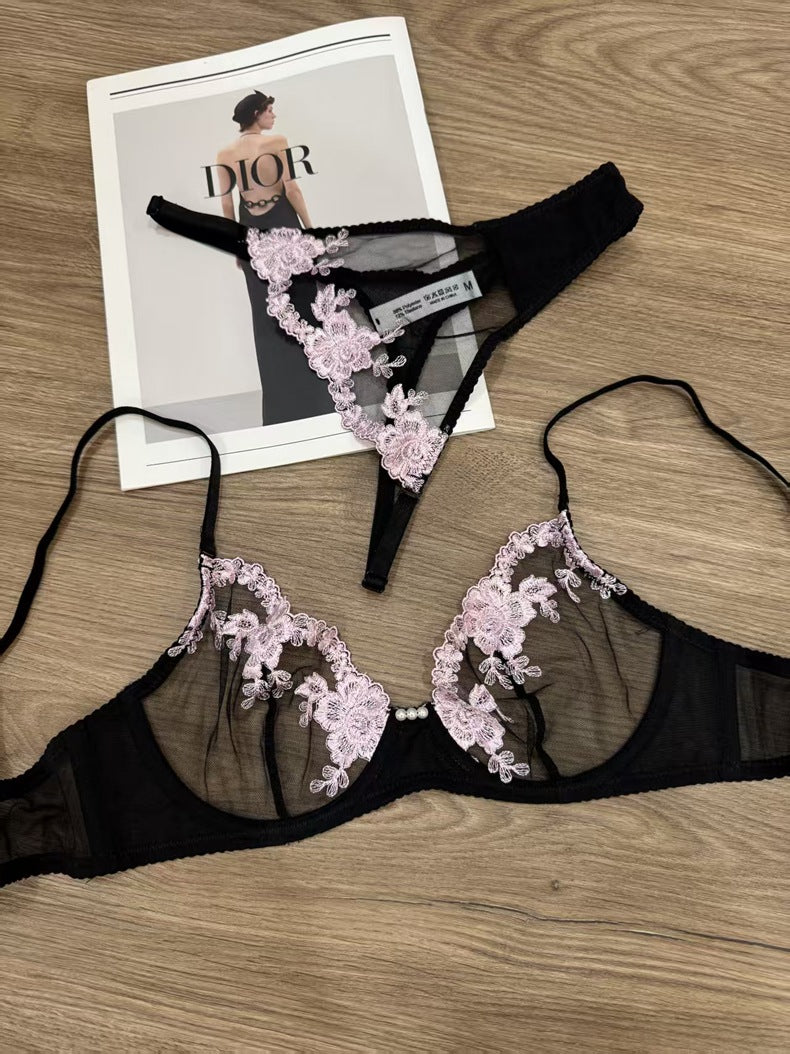 Plus Size Sheer Embroidered Lace Bra & Panty Set – French-Inspired Lingerie