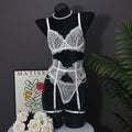 Eyelash Lace Bustier Lingerie Set with Pearl Details & Detachable Garter Straps