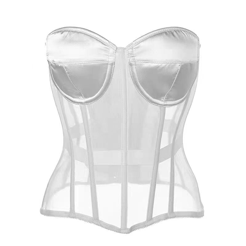 Women’s French-Inspired Mesh Boned Corset Top – Breathable Bustier Lingerie