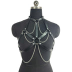 Black PU Leather Chain Harness Corset – Couples’ Roleplay Lingerie