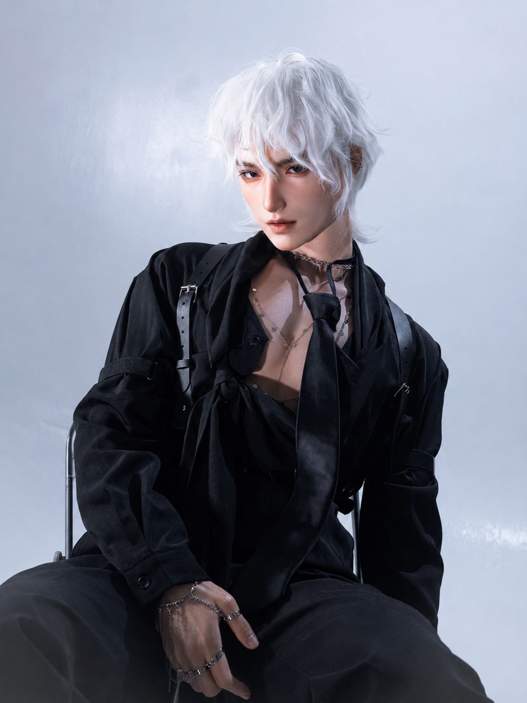 190cm Silver-Haired Anime Goth Male Silicone Sex Doll