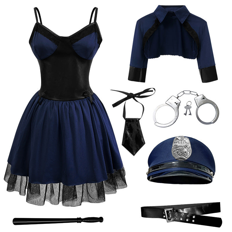 Women’s Sexy Police Officer Costume – Lace Cutout Halloween Lingerie