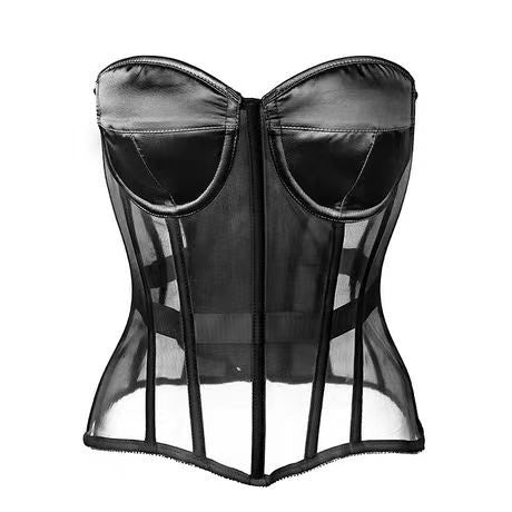 Women’s French-Inspired Mesh Boned Corset Top – Breathable Bustier Lingerie