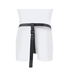 Rear view of adjustable pink strap-on harness only on white mannequin