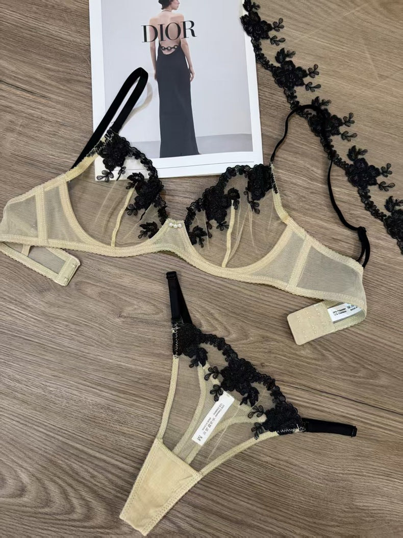 Plus Size Sheer Embroidered Lace Bra & Panty Set – French-Inspired Lingerie