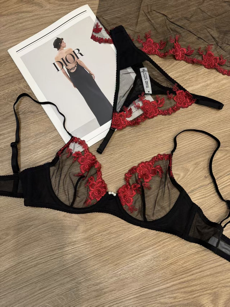 Plus Size Sheer Embroidered Lace Bra & Panty Set – French-Inspired Lingerie