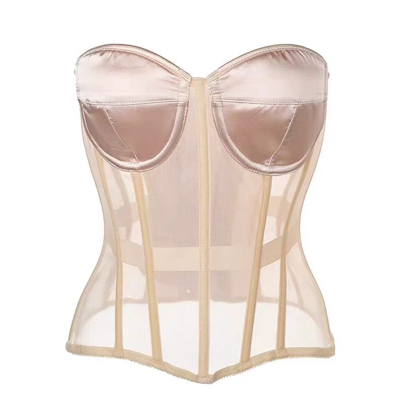 Women’s French-Inspired Mesh Boned Corset Top – Breathable Bustier Lingerie