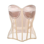 Women’s French-Inspired Mesh Boned Corset Top – Breathable Bustier Lingerie