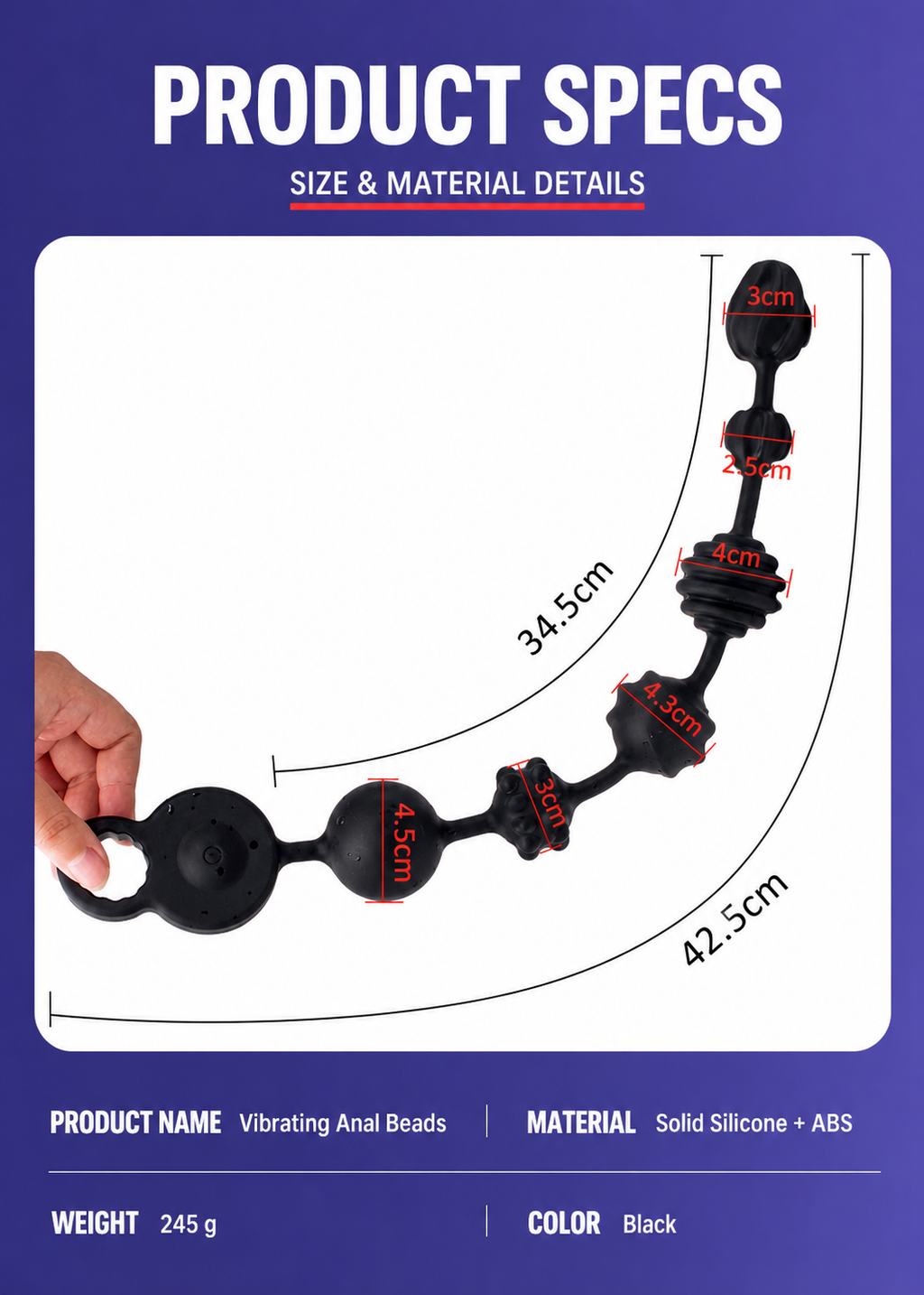 10-Mode Vibrating Anal Beads with Extra-Long Silicone Plug