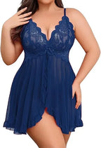 Plus Size Lace Lingerie V-Neck Open Front Chemise Sexive Nightdress