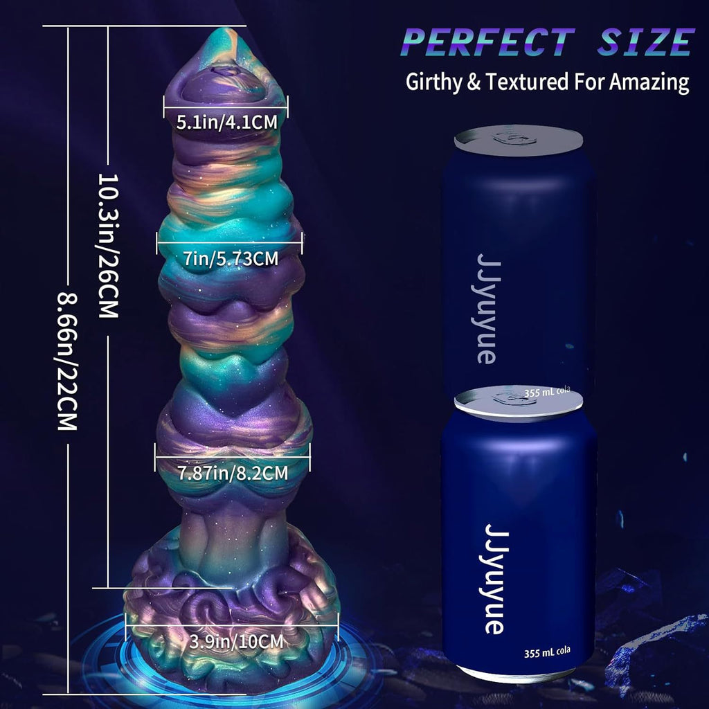 Realistic Big Dragon Monster illustrated with dimensions alongside standard cans for size comparison.
