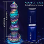 Realistic Big Dragon Monster illustrated with dimensions alongside standard cans for size comparison.