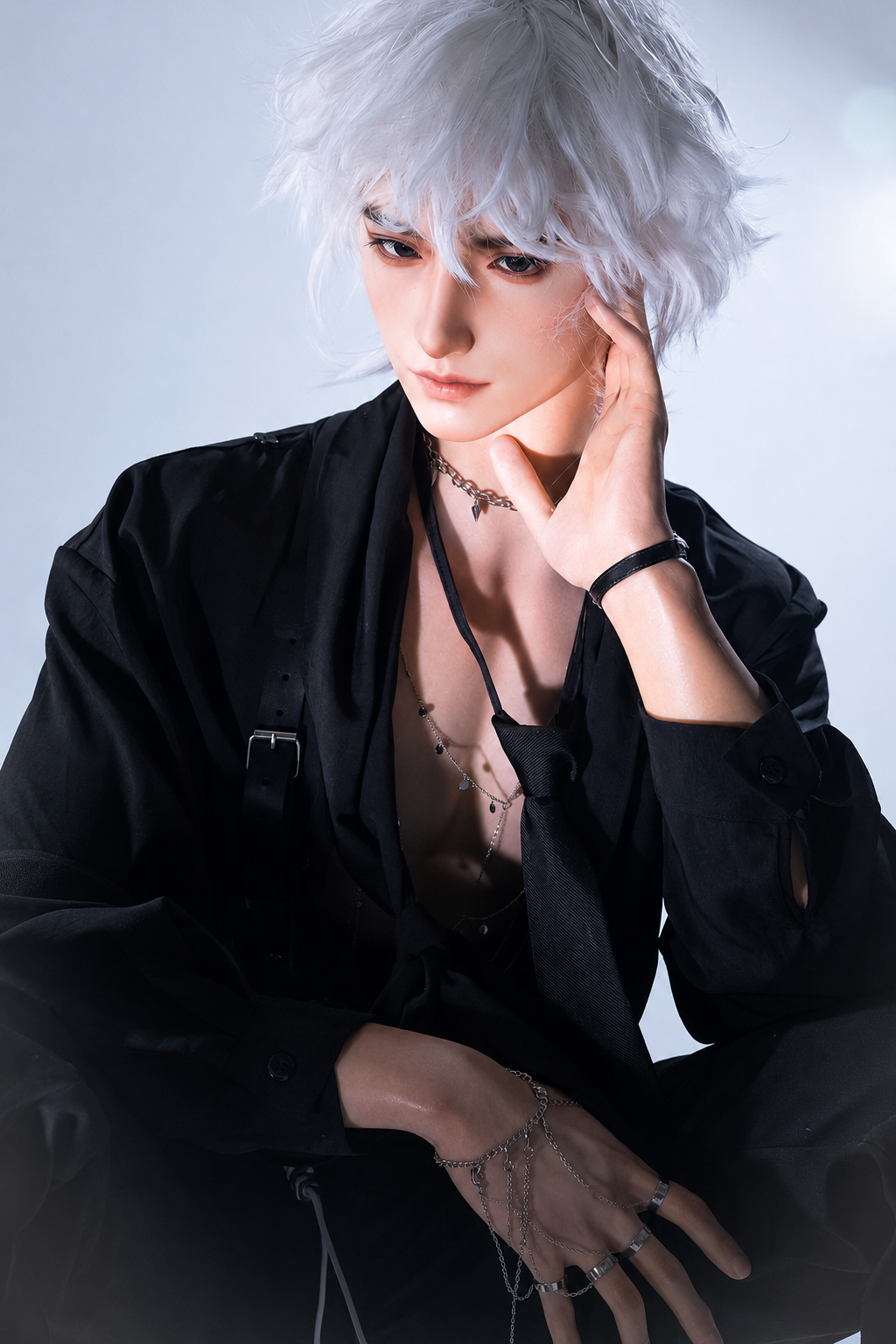 190cm Silver-Haired Anime Goth Male Silicone Sex Doll