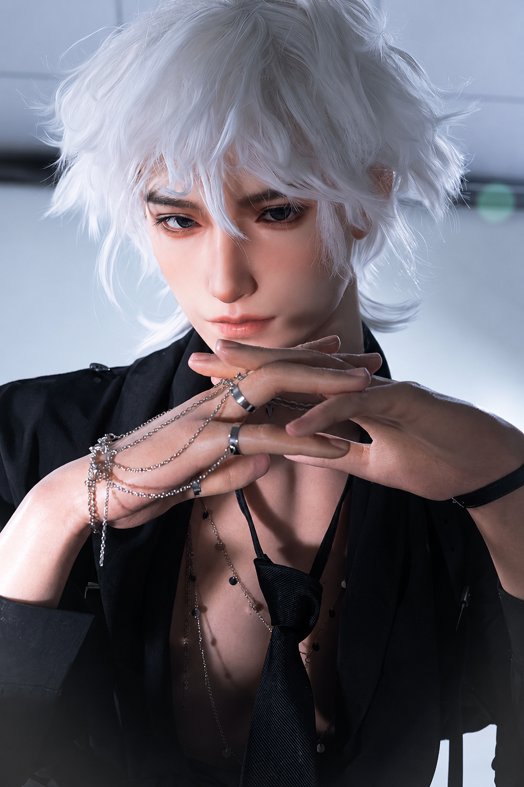 190cm Silver-Haired Anime Goth Male Silicone Sex Doll
