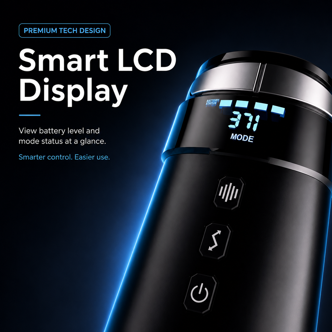 Male masturbator digital display with battery and mode indicators