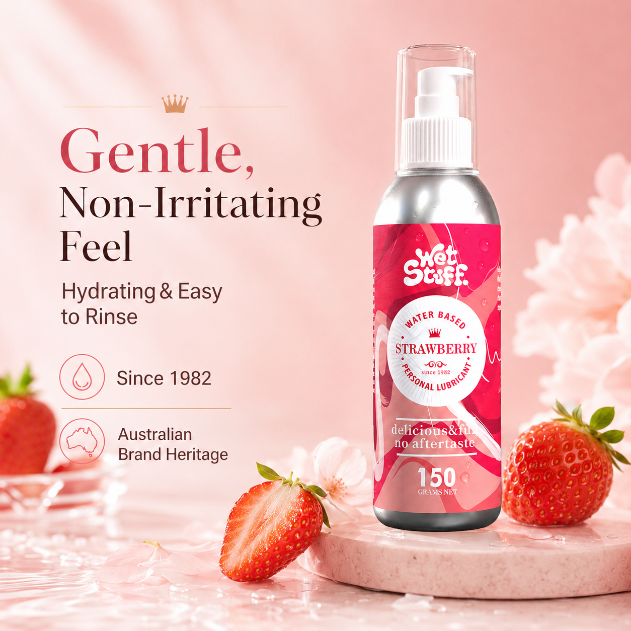 Wet Stuff Strawberry Edible Water Based Lube - Oral Safe, hydrating, easy to rinse, non-irritating personal lubricant.