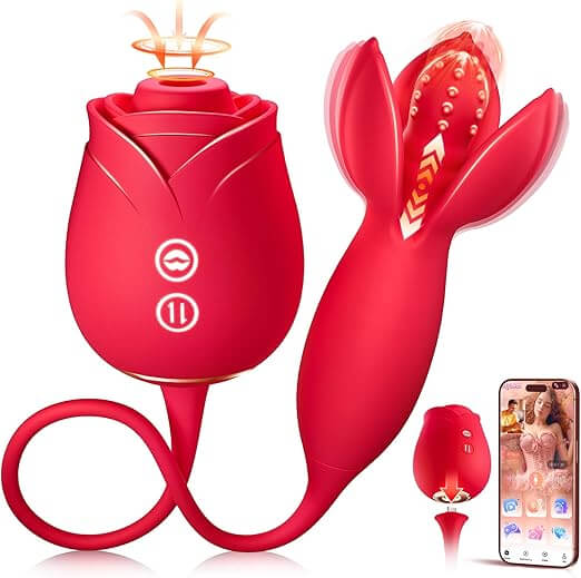 Rose Toy App Couple Vibrator with Sucking & Thrusting - 10 Modes