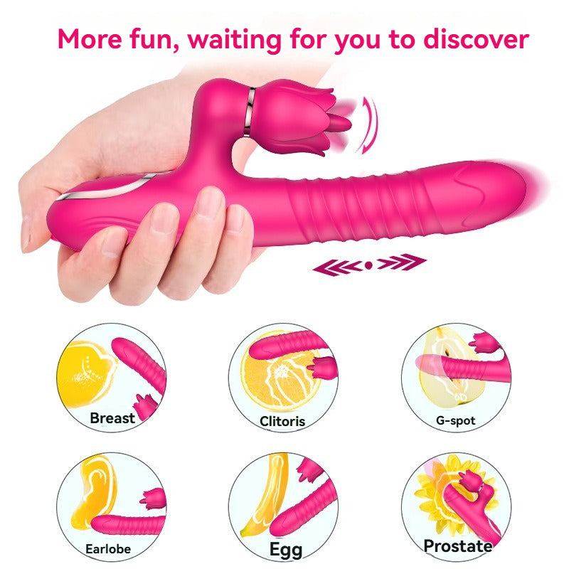 Double headed super strong dildo vibrator, female masturbation orgasmic stick, extendable tongue, licking adult toy.