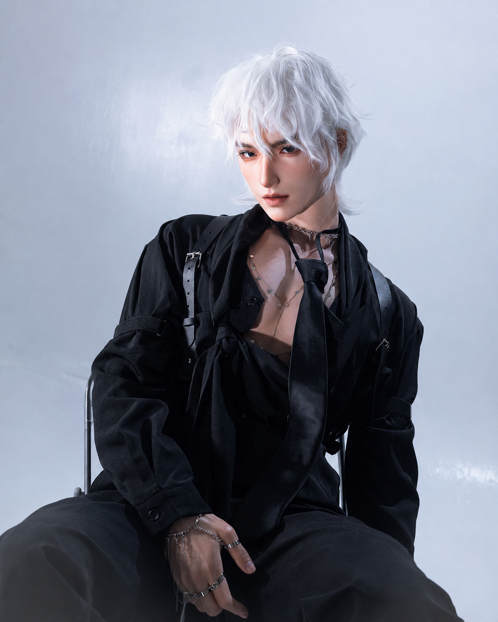 190cm Silver-Haired Anime Goth Male Silicone Sex Doll